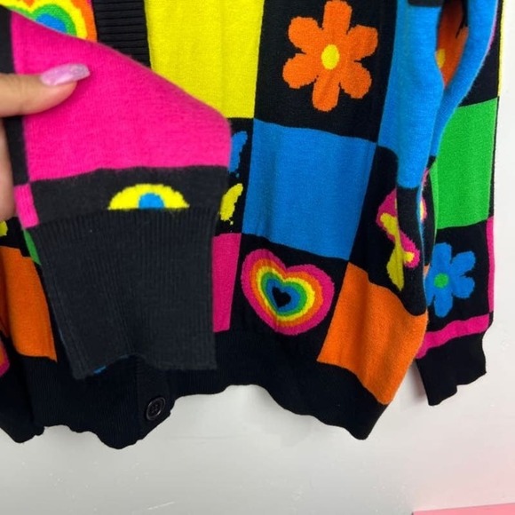 Social Collision Rainbow Retro Patchwork Knit Cardigan Womens Size small NWT - Picture 5 of 8